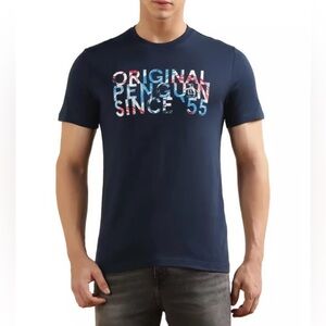 🔥NWT Original Penguin Men's Dark Blue Leaves Graphic Tee. Size L